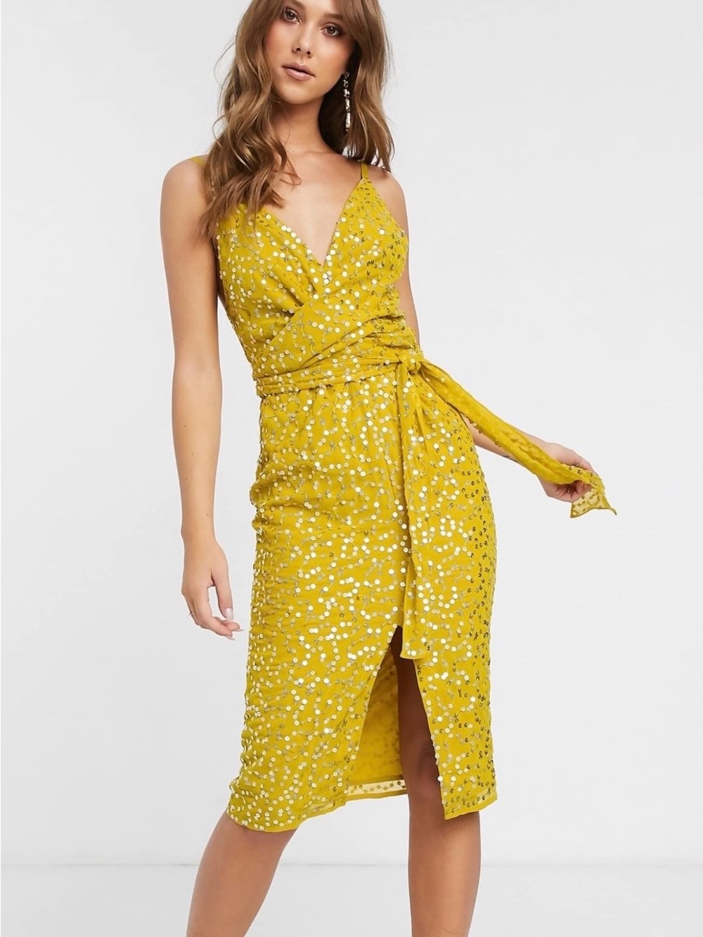 ASOS Yellow Sequin Backless Spaghetti-Strap Dress